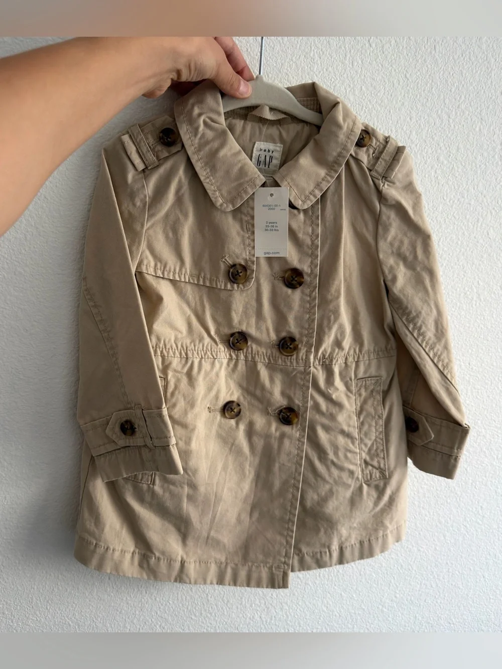 GAP Double-Breasted Trench Coat Collared Size 2 Years Tan Beige